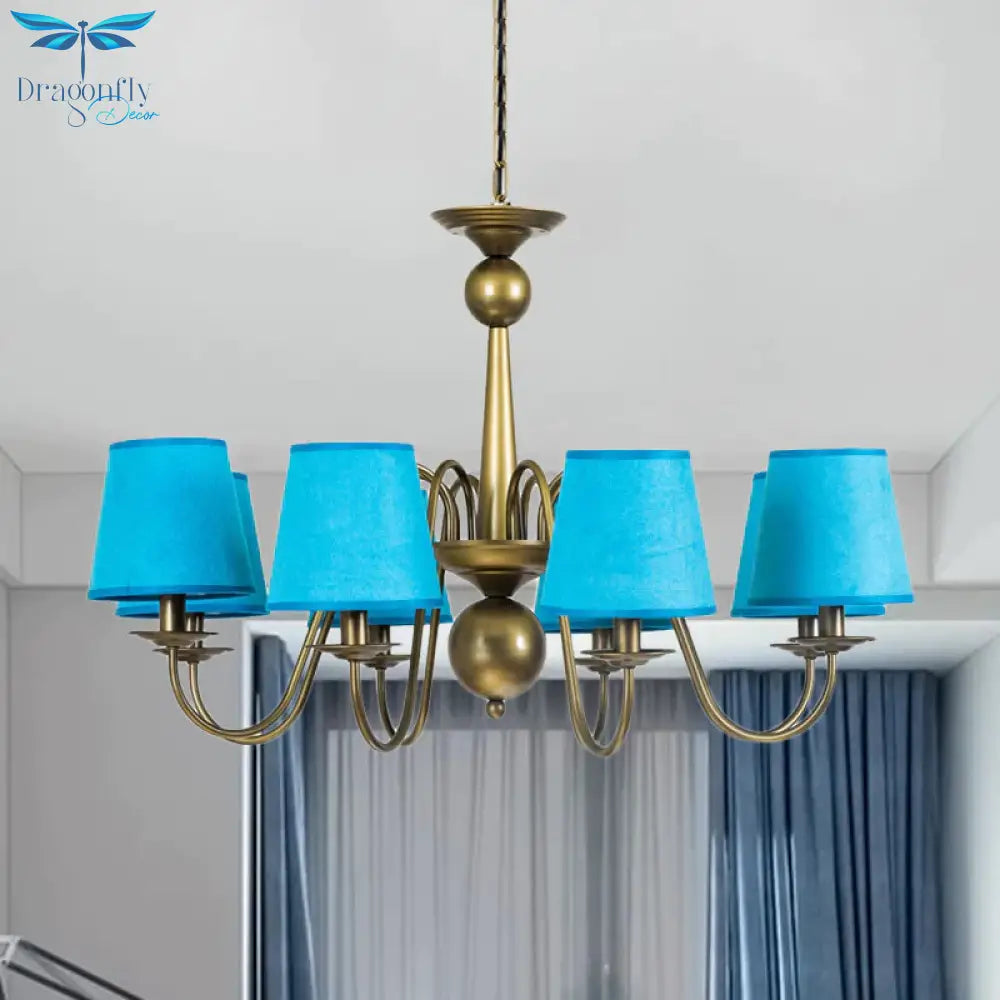 8 - Bulb Tapered Chandelier Light Fixture Country Coffee/Yellow/Dark Green Fabric Down Lighting