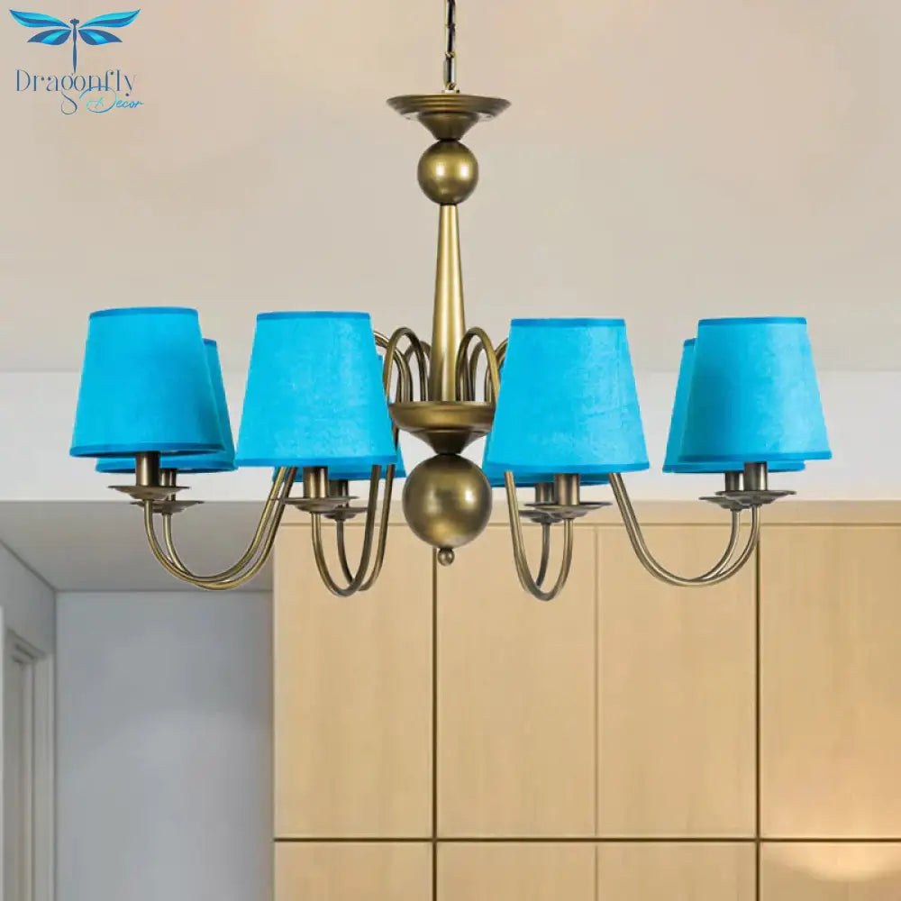 8 - Bulb Tapered Chandelier Light Fixture Country Coffee/Yellow/Dark Green Fabric Down Lighting