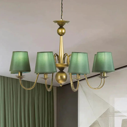 8 - Bulb Tapered Chandelier Light Fixture Country Coffee/Yellow/Dark Green Fabric Down Lighting