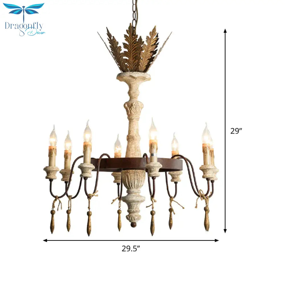 8 Bulbs Spur Ceiling Chandelier Traditional Metal Suspended Lighting Fixture In Rust