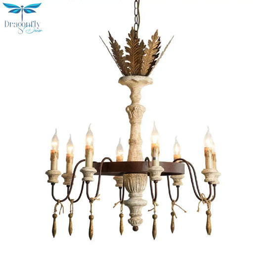 8 Bulbs Spur Ceiling Chandelier Traditional Metal Suspended Lighting Fixture In Rust