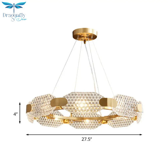 8 - Head Octagon Chandelier Light Colonialist Gold Clear Textured Glass Ceiling Lamp With Circular