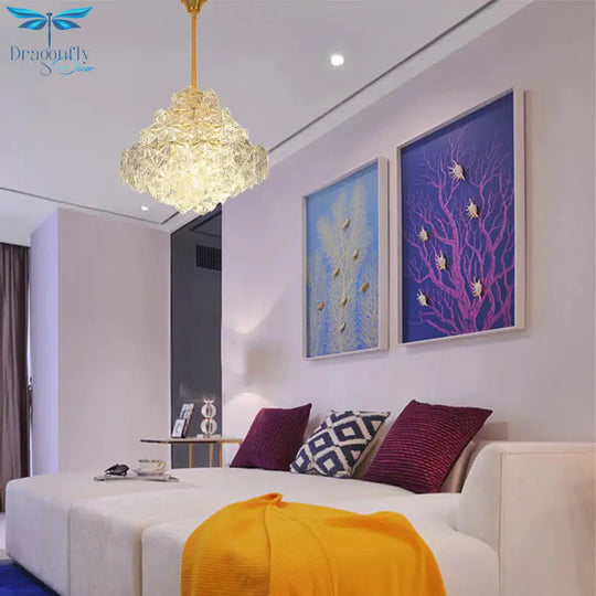 8 Heads Clear Hexagon Glass Suspension Lamp Nordic Gold Top Shape Living Room Hanging Chandelier