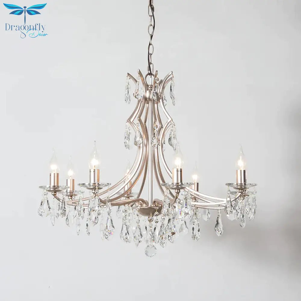 8 Lights Candlestick Chandelier Lighting Lodge Chrome Crystal Suspension Lamp For Living Room