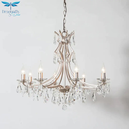 8 Lights Candlestick Chandelier Lighting Lodge Chrome Crystal Suspension Lamp For Living Room