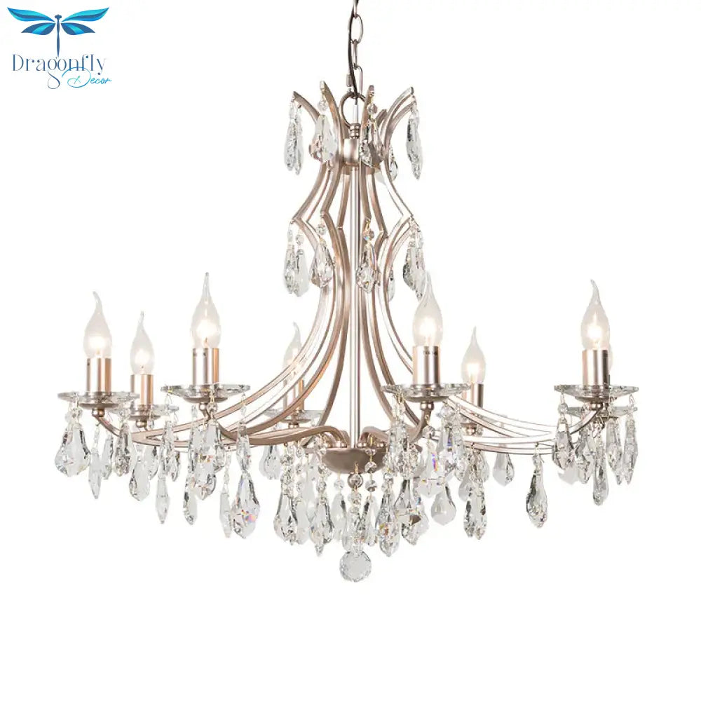 8 Lights Candlestick Chandelier Lighting Lodge Chrome Crystal Suspension Lamp For Living Room