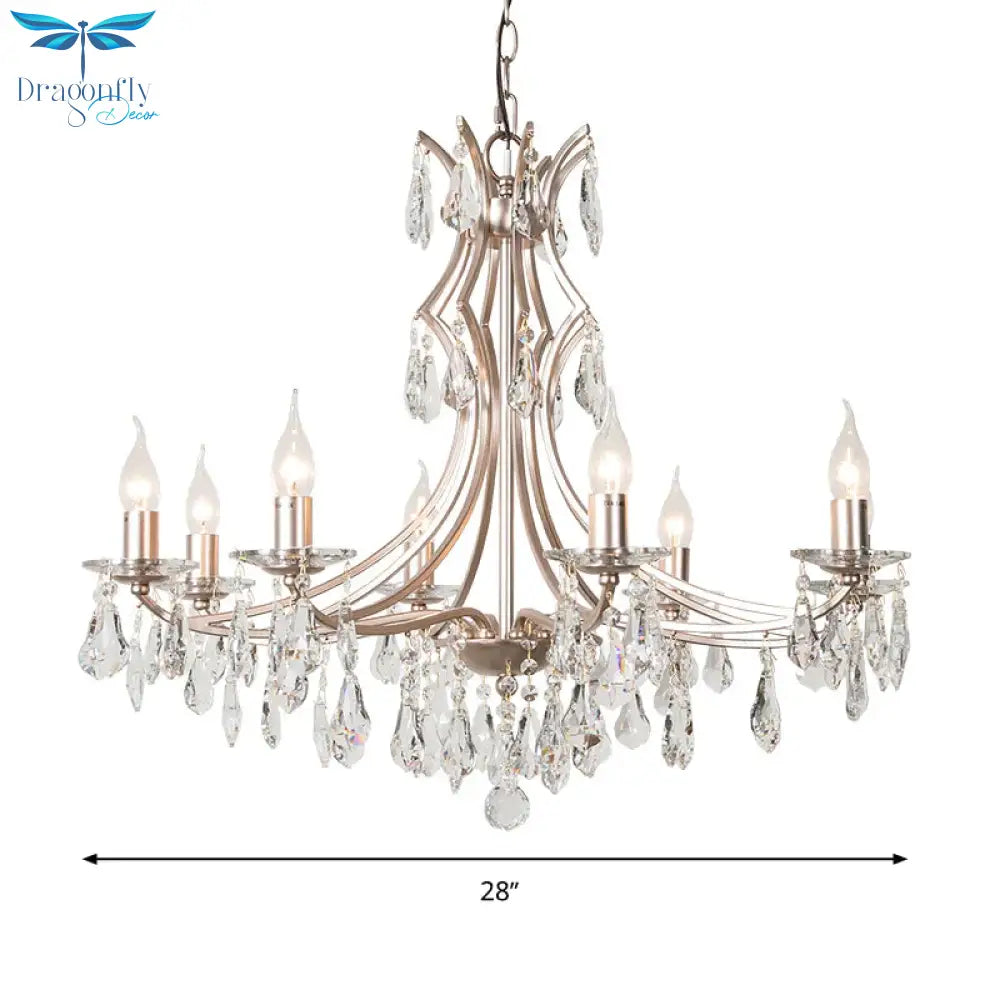 8 Lights Candlestick Chandelier Lighting Lodge Chrome Crystal Suspension Lamp For Living Room