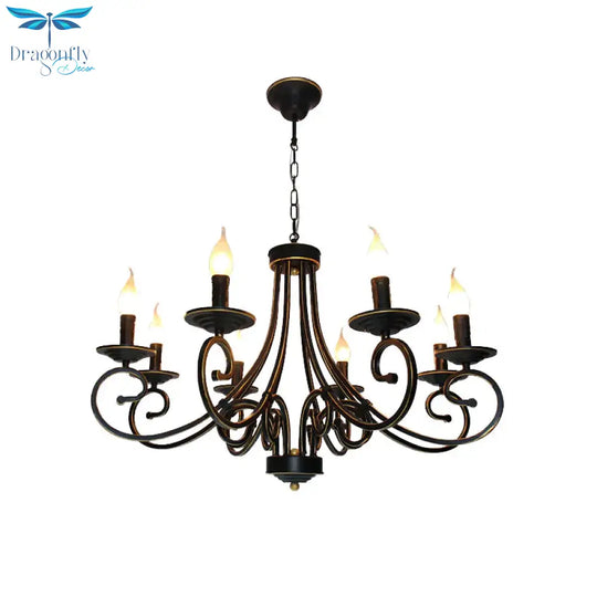 8 Lights Chandelier Pendant Lighting Antique Candle Shaped Metal Hanging Lamp Fixture In Black