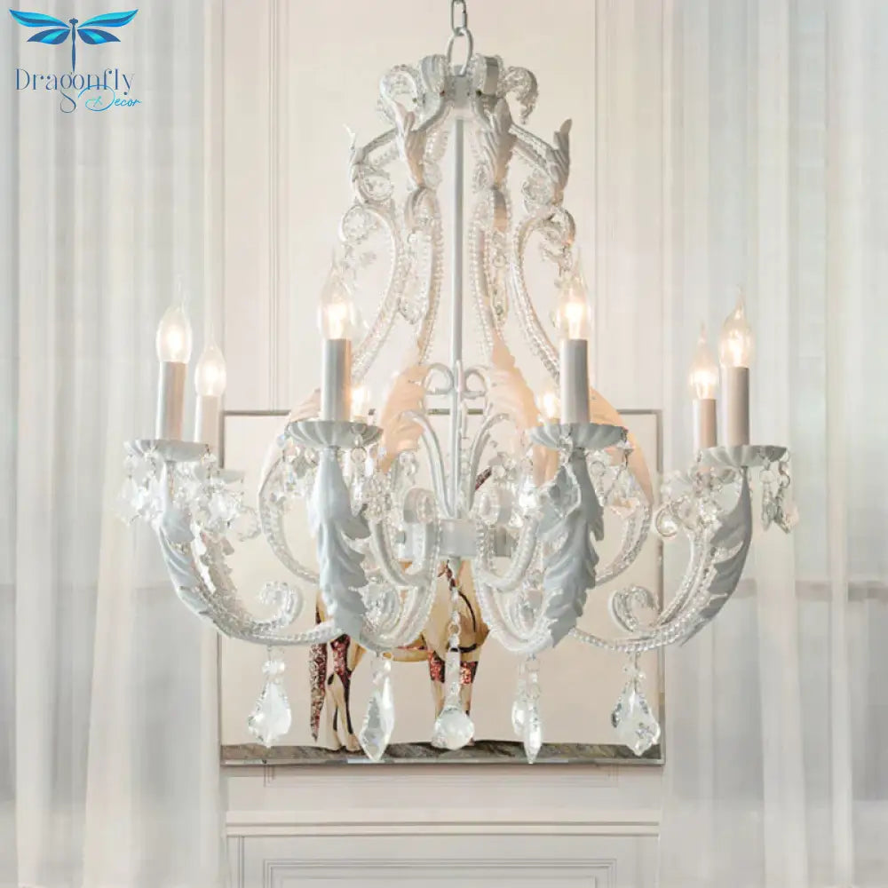 8 Lights Clear Crystal Chandelier Lighting Fixture Rustic Candle Bedroom Suspension Lamp