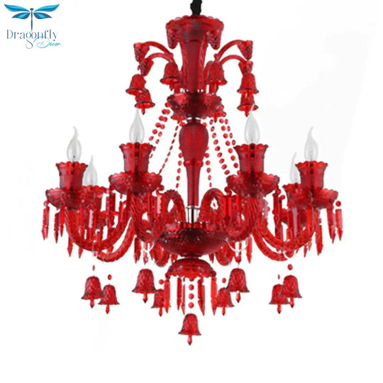 8 Lights Crystal Hanging Lamp Traditional Red/Blue/Purple Candelabra Living Room Chandelier Light