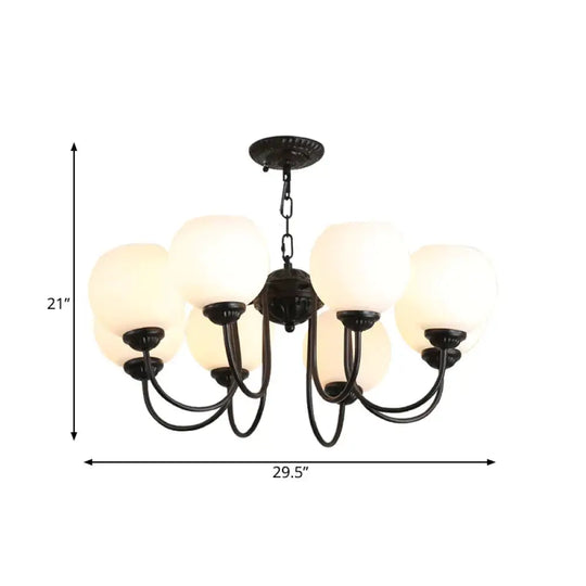 8 Lights Globe Chandelier Pendant Light Traditional Black Finish White Glass Up Hanging Lamp
