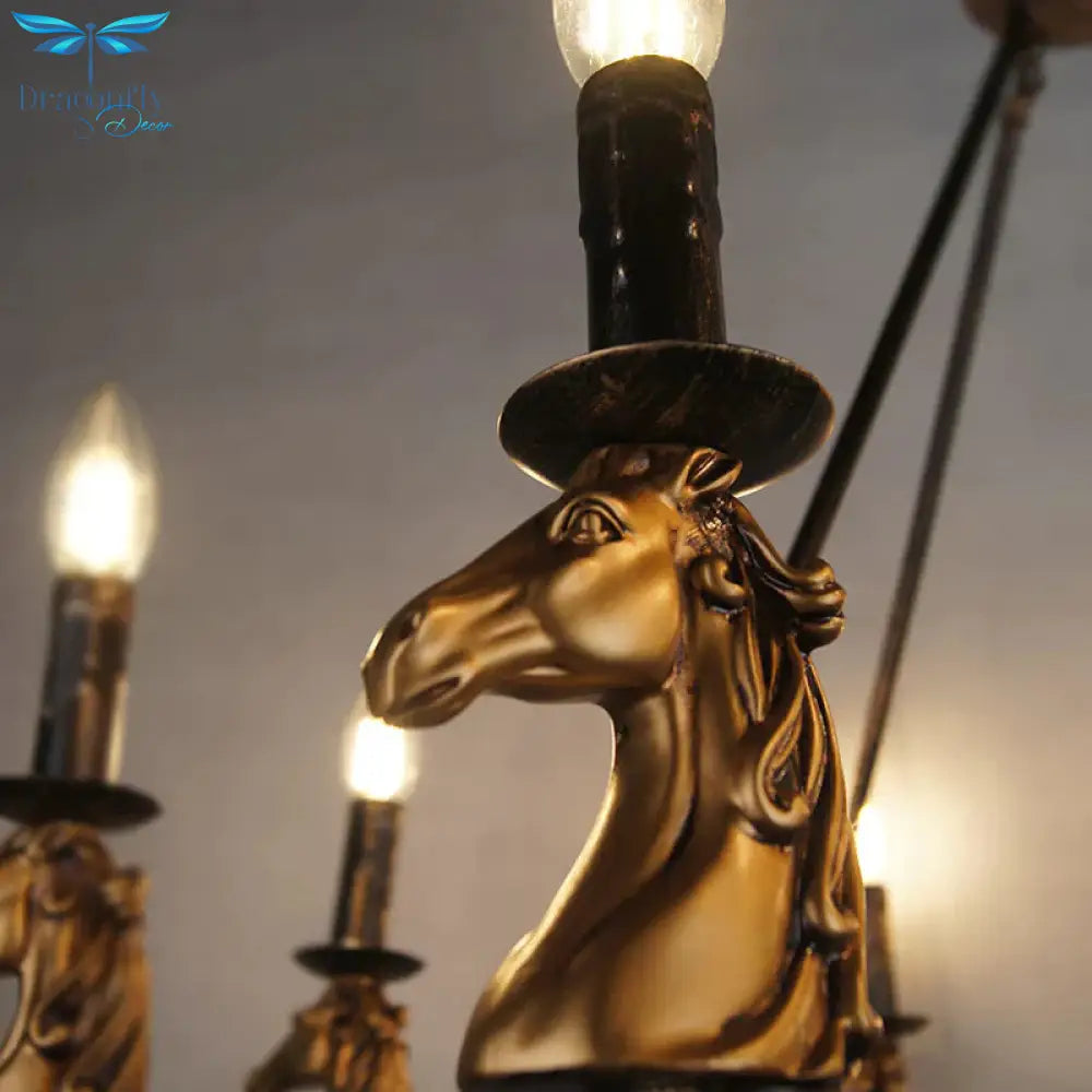 8 Lights Living Room Hanging Lighting Country Style Black Chandelier With Candle Metal