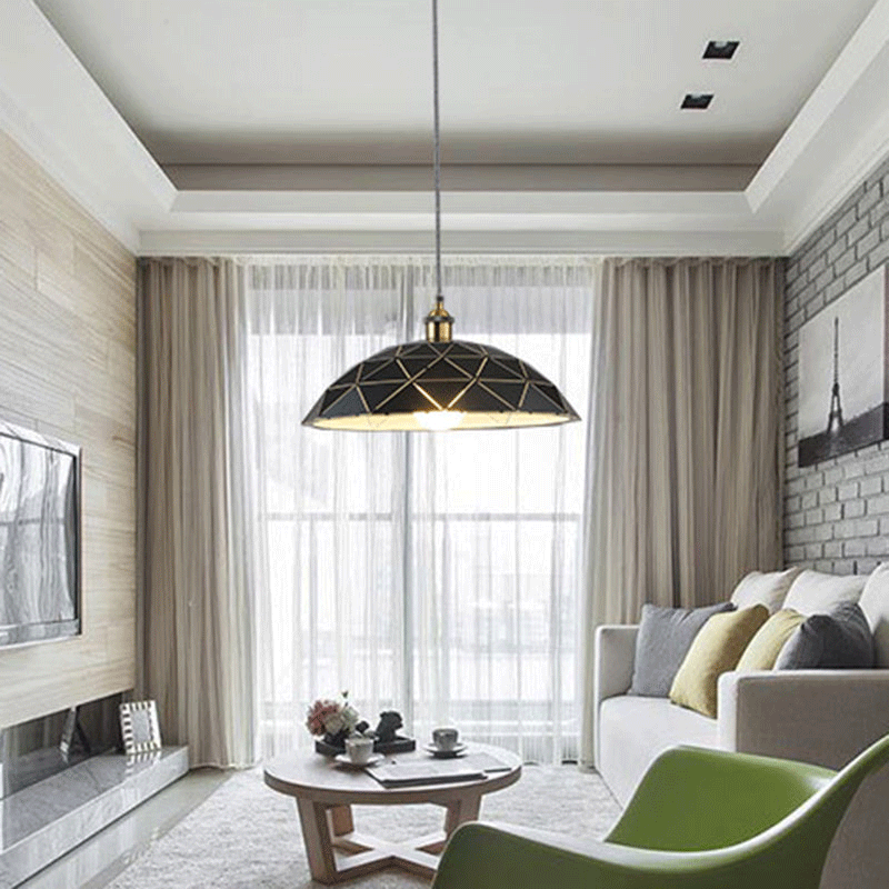 Aludra - Industrial 1 Light Dome Suspension Lamp Black/White Metal Pendant For Living Room