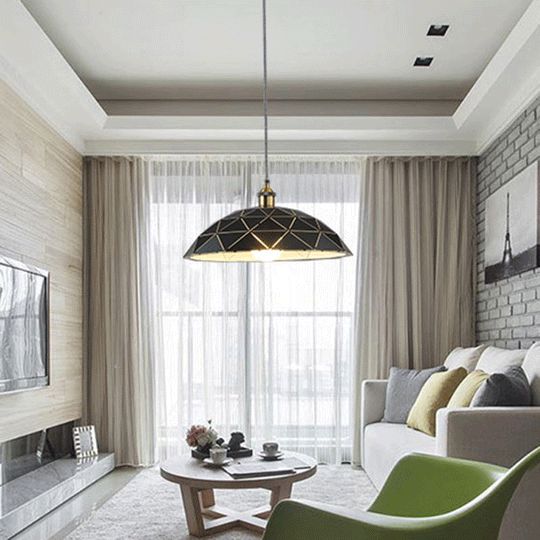 Aludra - Industrial 1 Light Dome Suspension Lamp Black/White Metal Pendant For Living Room