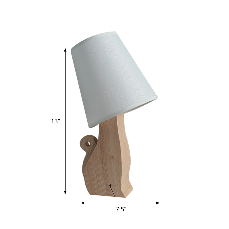 Sheratan - Cartoon Fabric Barrel Nightstand Light 1 Bulb White Night Table Lamp With Dinosaur/Cat