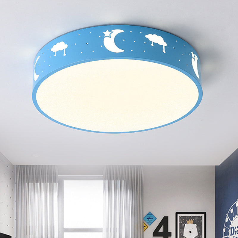 Cutout Iron Shade Led Flush Mount Ceiling Light For Kids Room - Moon - Star/Cube/Elephant Design In