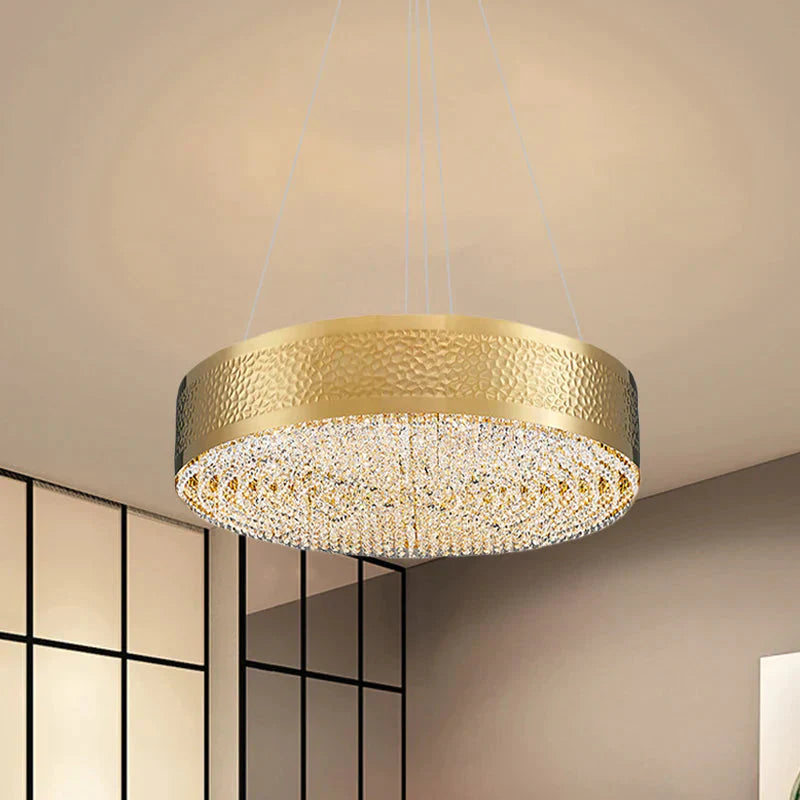 Clear K9 Crystal Pendant Lighting Drum Shaped For Bedroom