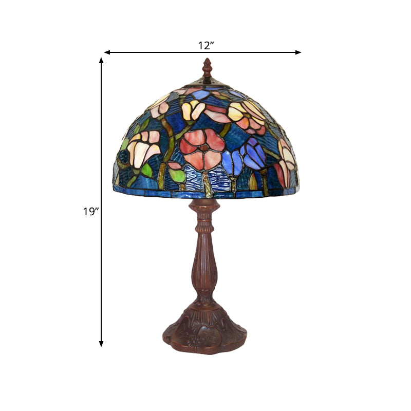 Virginie - 1 - Light Chen Table Lamp Tiffany Bronze Night Light With Flower Stained Glass Shade