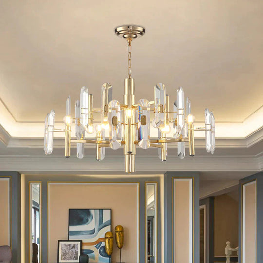2 Tier Crystal Gold Pendant Ceiling Light Chandelier For Living Room