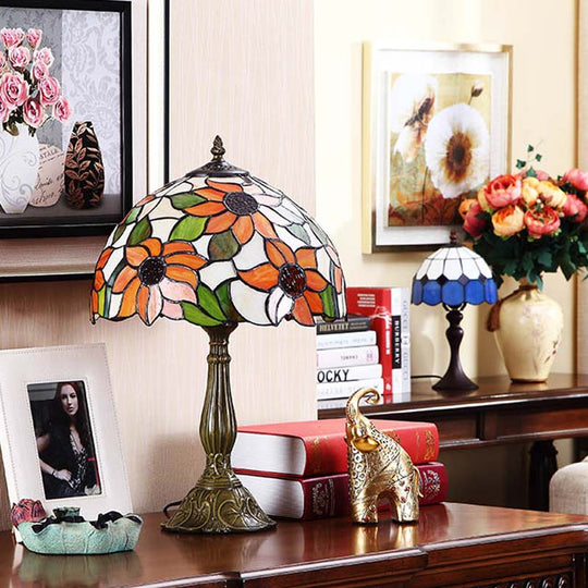 Rukh - Tiffany Sunflowers Night Lamp: Hand - Cut Stained Glass Table Light With
