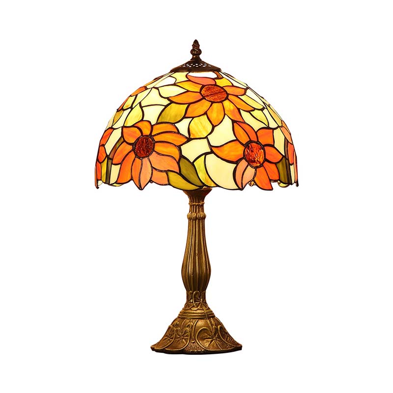 Rukh - Tiffany Sunflowers Night Lamp: Hand - Cut Stained Glass Table Light With