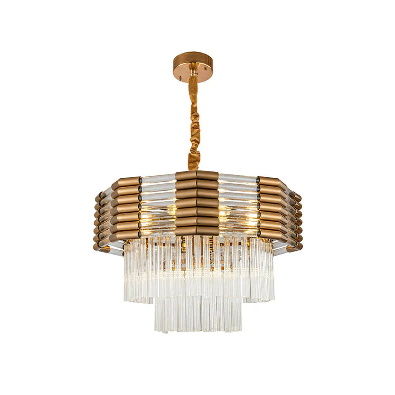Brass Multi Tiered Hanging 9-Light K9 Crystal Chandelier
