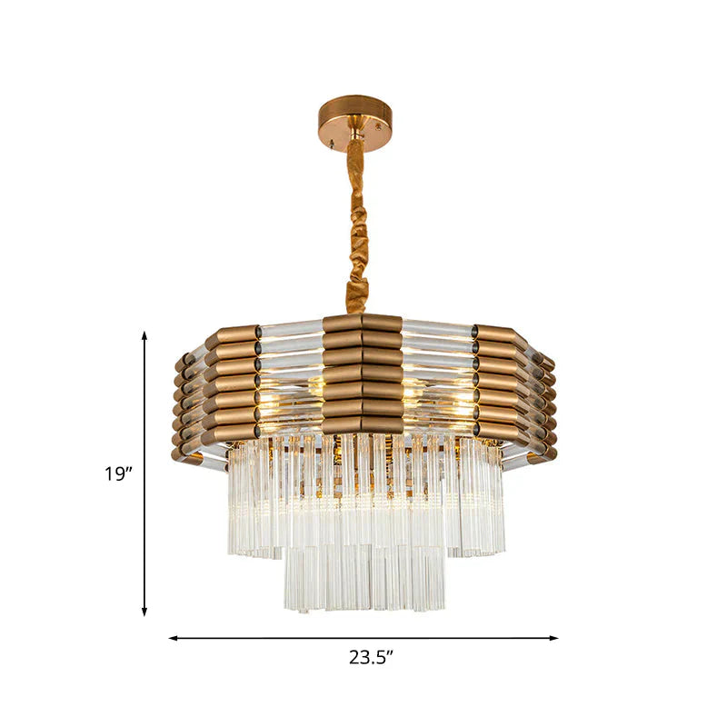Brass Multi Tiered Hanging 9-Light K9 Crystal Chandelier