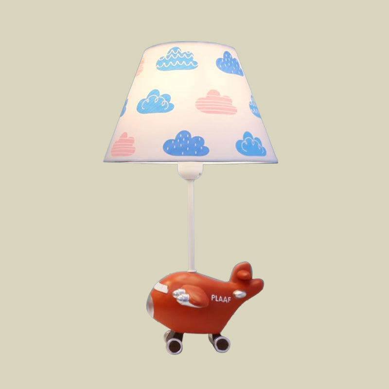 Sadr - Adorable Red/Blue Bucket Night Light Cartoon 1 - Head Fabric Nightstand Lamp With Airplane