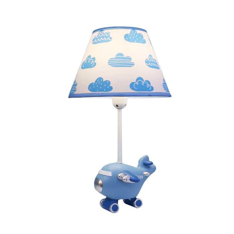 Sadr - Adorable Red/Blue Bucket Night Light Cartoon 1 - Head Fabric Nightstand Lamp With Airplane