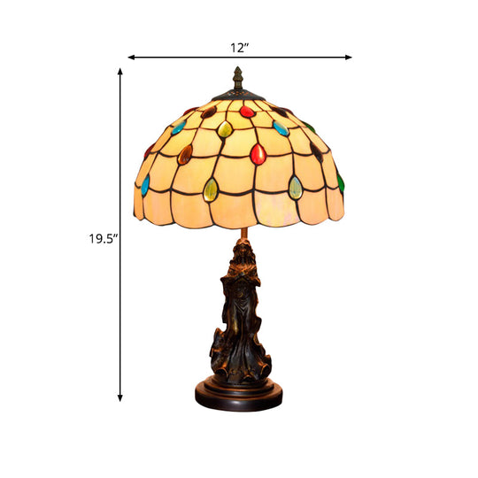 Asellus Secundus - Cabochons Grid Night Light 1 - Light Tiffany Table Lamp With Angel Decor