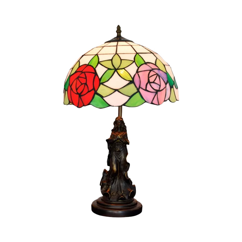 Penelope - Bronze Beauty Nightstand Light Tiffany Table Lamp Floral Pink/Purple