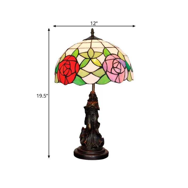 Penelope - Bronze Beauty Nightstand Light Tiffany Table Lamp Floral Pink/Purple