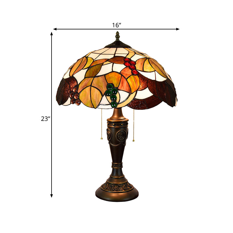 Aubrey - Tiffany 2 Heads Bowl Pull Chain Table Lighting Brown/White - Brown Glass Nightstand Lamp