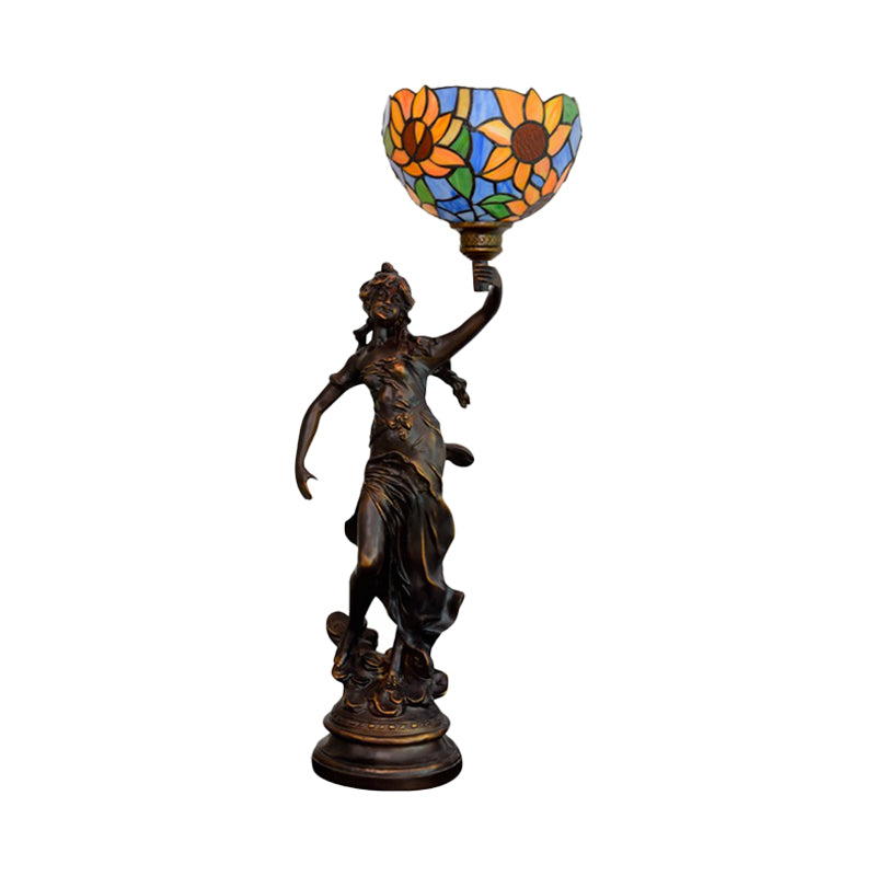 Suhail - Sunflower Inverted Bell Table Lighting 1 - Light Orange/Yellow - Blue Glass Tiffany Night