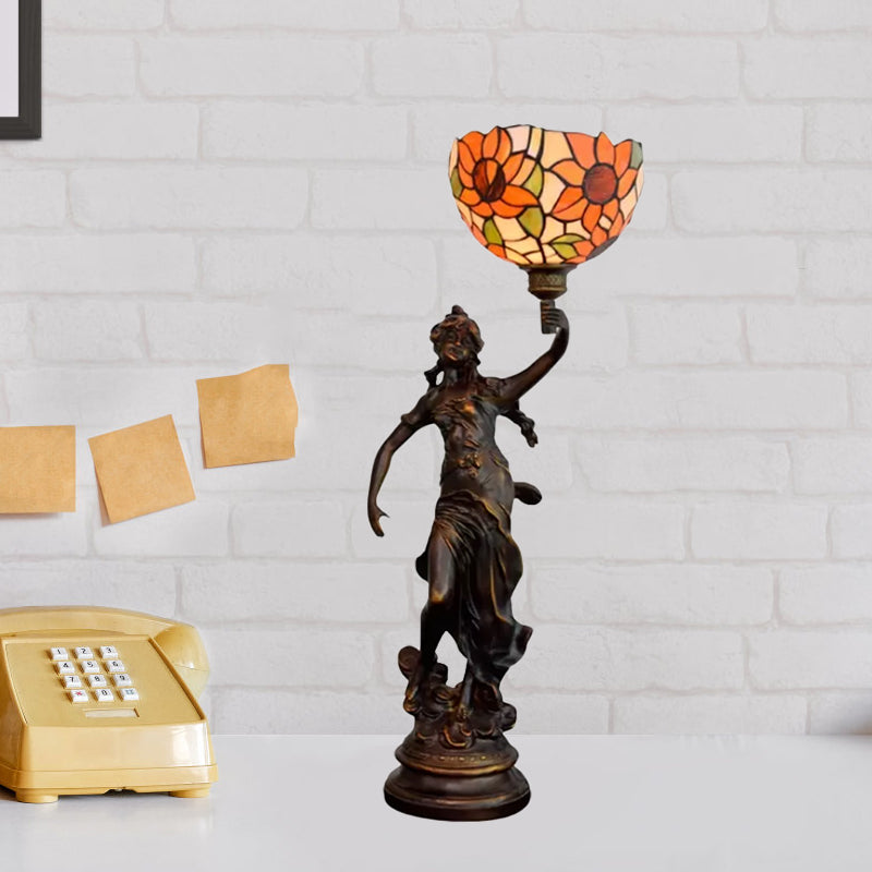 Suhail - Sunflower Inverted Bell Table Lighting 1 - Light Orange/Yellow - Blue Glass Tiffany Night