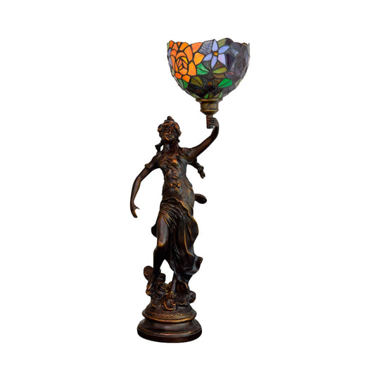 Clara - Tiffany Table Lighting In Bronze With Angel Statue Night Stand Light