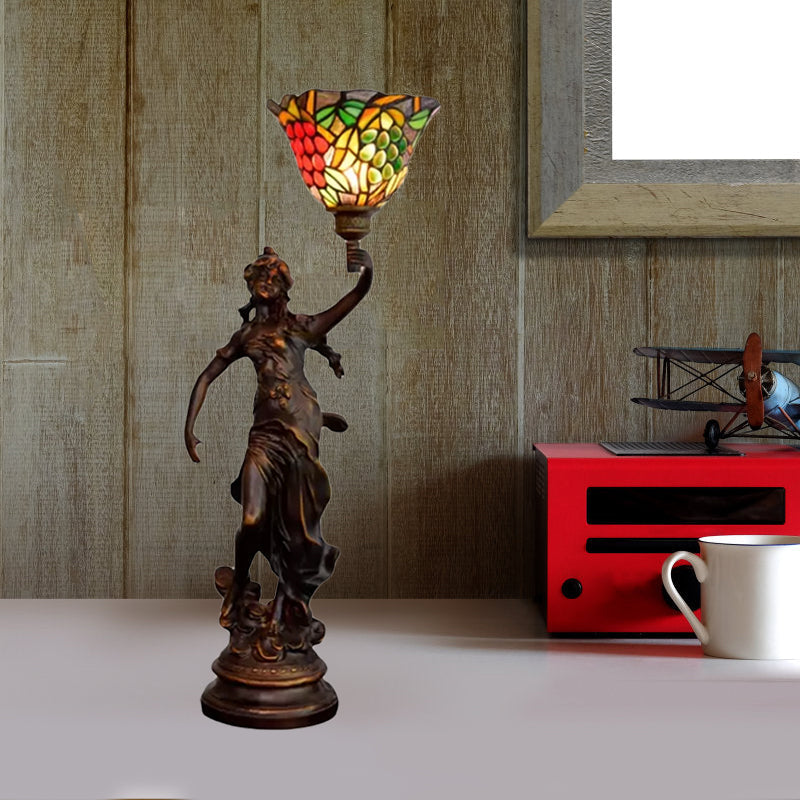 Clara - Tiffany Table Lighting In Bronze With Angel Statue Night Stand Light
