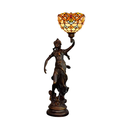 Ryleigh - Tiffany - Style Angel Girl Table Lamp: Single - Bulb Blue And White/Beige