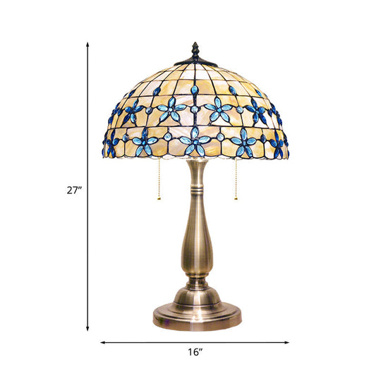 Caterina - Jewel Petals Night Stand Light: Tiffany - Style Shell Lamp With 2 Heads