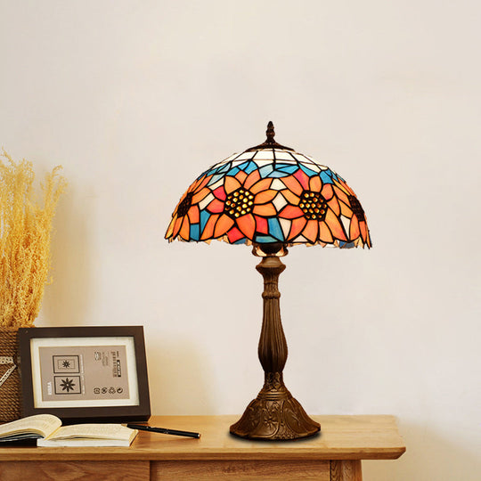 Arrakis - Baroque Bowl Shade Table Light 1 - Bulb Hand Cut Glass Sunflower Patterned Nightstand