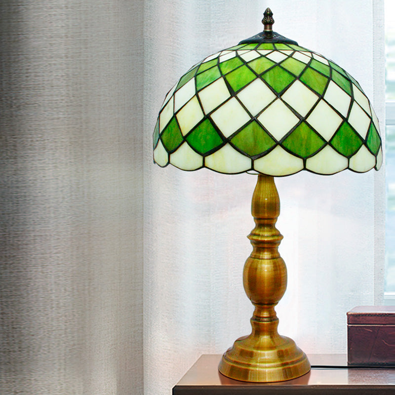Aurore - 1 - 1 Head Bedroom Nightstand Lighting Mediterranean Green Table Lamp With Lattice Bowl