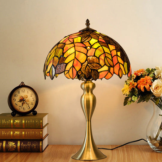 Abigail - Baroque 1 - Light Leaf Patterned Night Lamp Gold Finish Hand Cut Glass Table Lighting