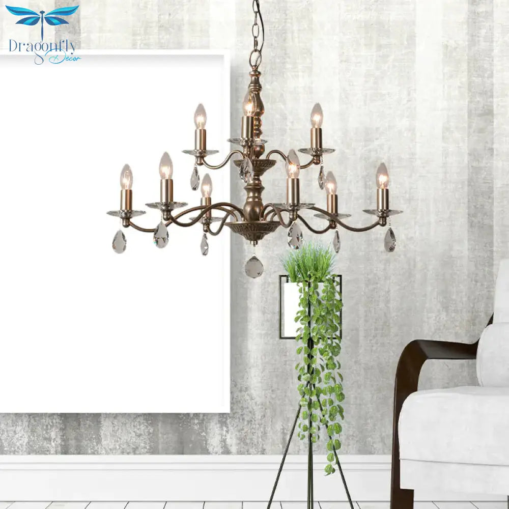 9/12/15 Lights Ceiling Light Country Candle Metal Hanging Chandelier In Champagne For Dining Room