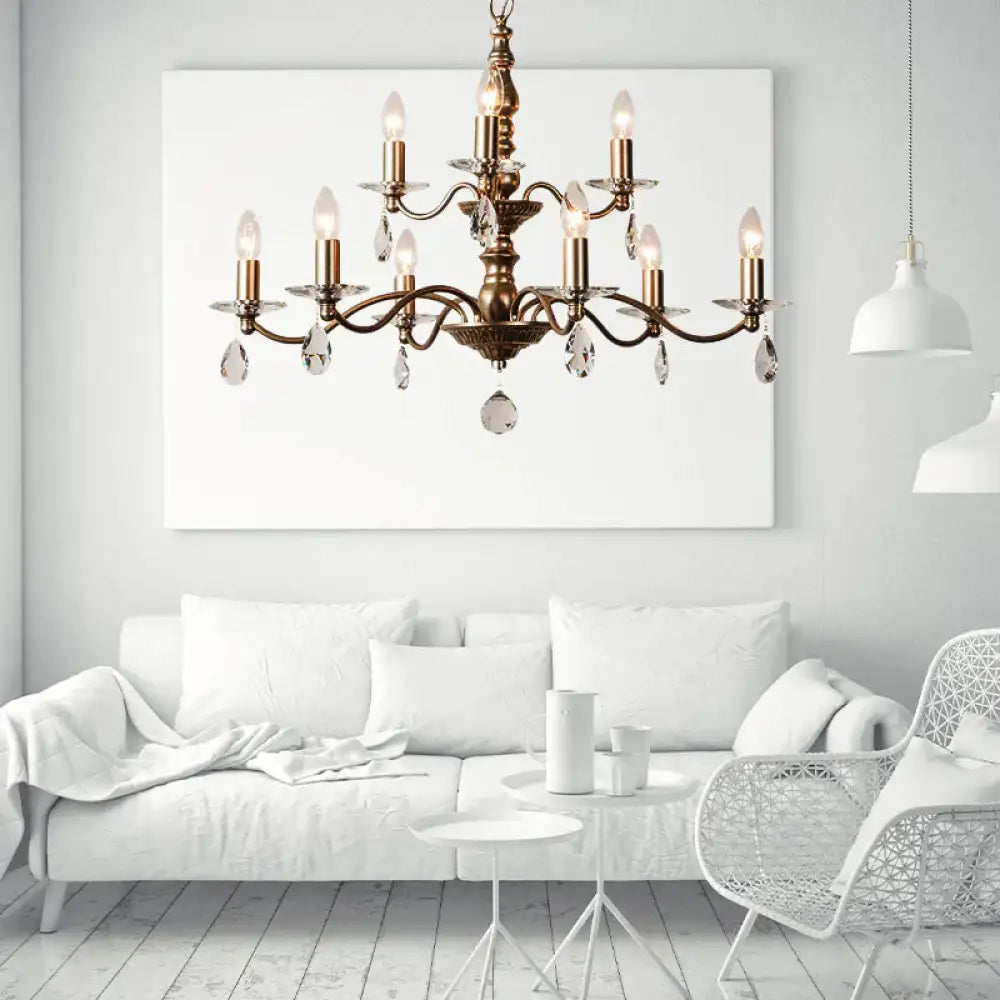 9/12/15 Lights Ceiling Light Country Candle Metal Hanging Chandelier In Champagne For Dining Room