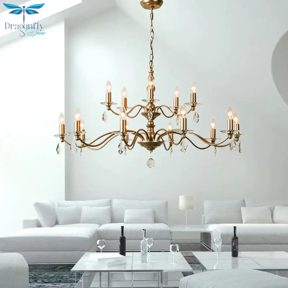 9/12/15 Lights Ceiling Light Country Candle Metal Hanging Chandelier In Champagne For Dining Room