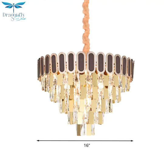 9/16 Lights Dining Room Chandelier Contemporary Gold Hanging Light Kit With Cone Crystal Shade