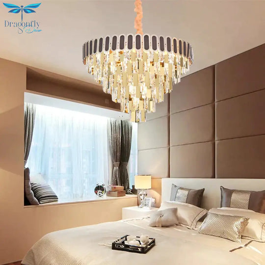 9/16 Lights Dining Room Chandelier Contemporary Gold Hanging Light Kit With Cone Crystal Shade