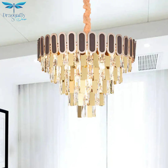 9/16 Lights Dining Room Chandelier Contemporary Gold Hanging Light Kit With Cone Crystal Shade