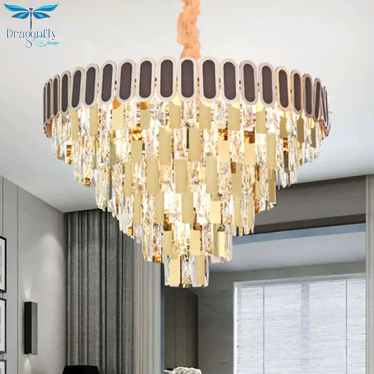 9/16 Lights Dining Room Chandelier Contemporary Gold Hanging Light Kit With Cone Crystal Shade