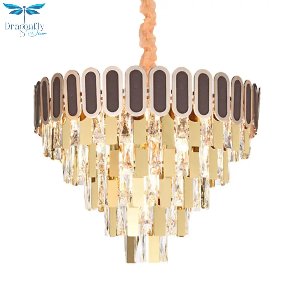 9/16 Lights Dining Room Chandelier Contemporary Gold Hanging Light Kit With Cone Crystal Shade
